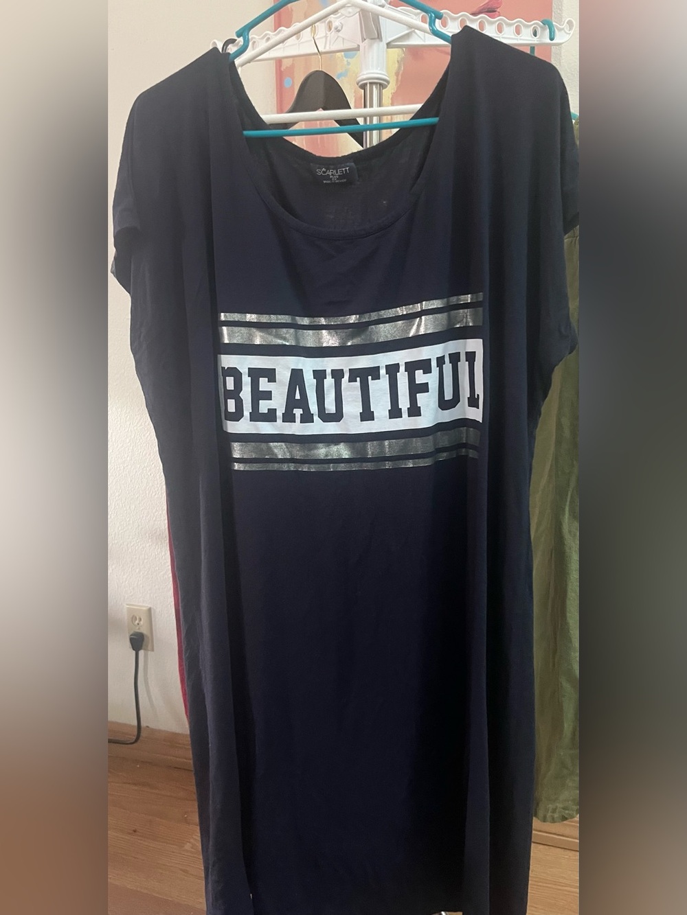 Scarlett Black Tee Dress with Metallic Silver 'Beautiful' Graphic
